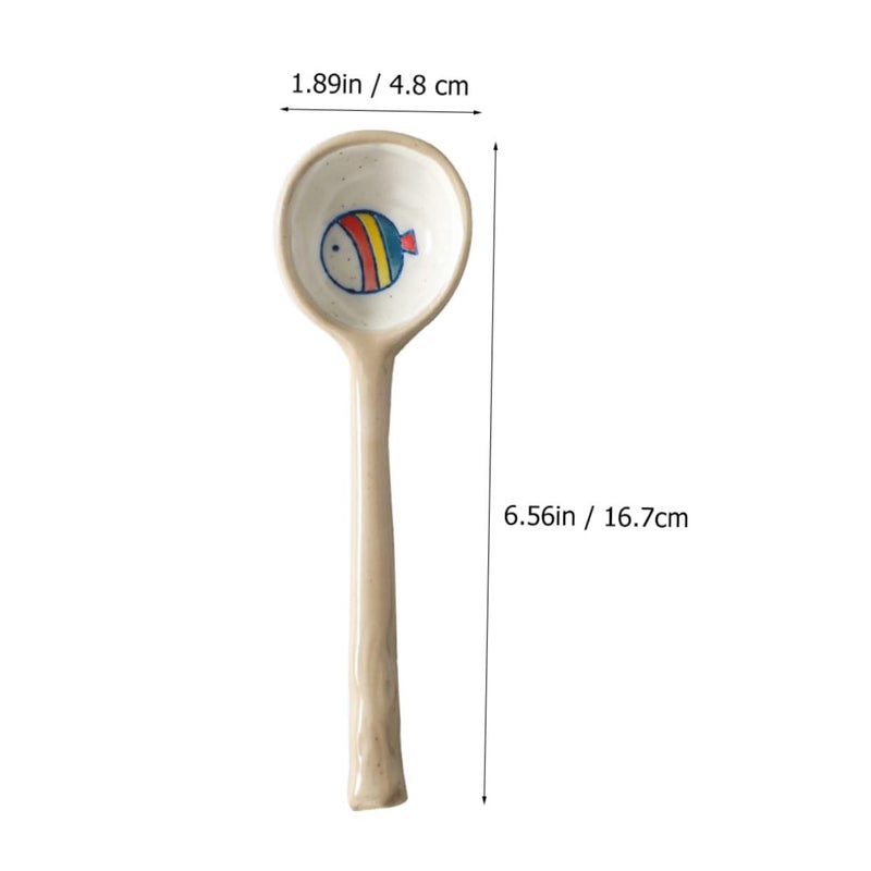 Creative Ceramic Soup Spoon Long Handle Cartoon Pattern For Kids Family Meals - Image 3