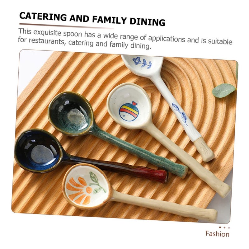 Creative Ceramic Soup Spoon Long Handle Cartoon Pattern For Kids Family Meals - Image 5