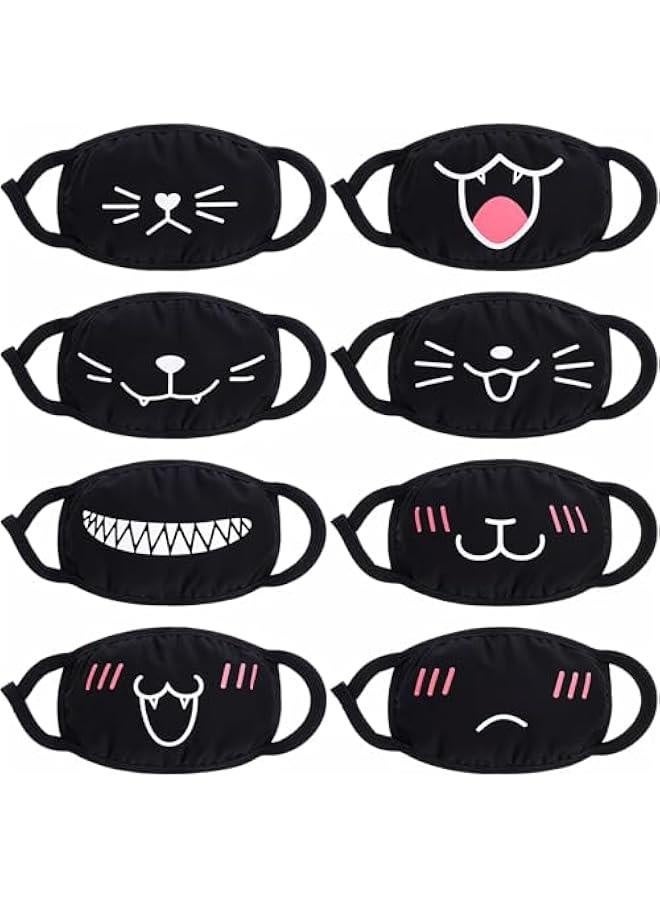 8PCS Cute Cat Face Mask, Kawaii Cotton Mouth Masks Reusable Washable Face Mask Anti-Dust Anime Masks for Women Men - Image 1