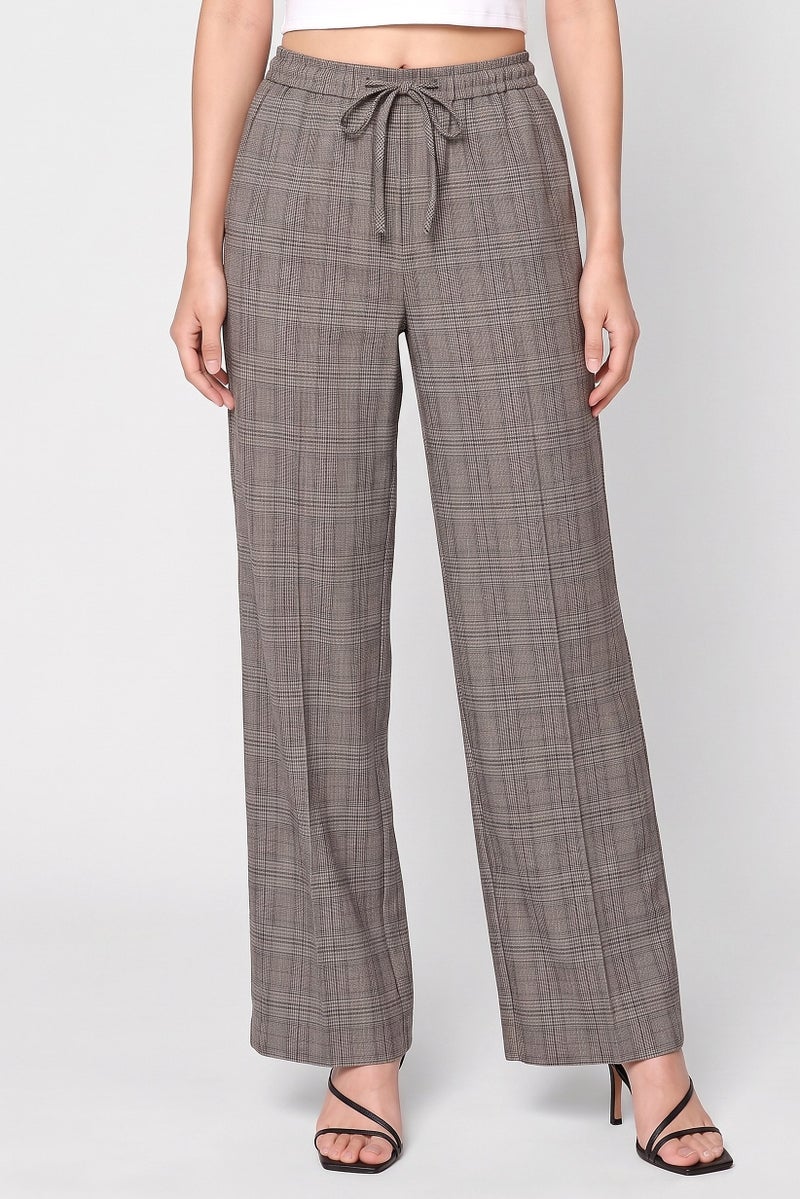 Threadbare Women Regular Fit Checkered Wide Leg Pants, Multicolor - Image 1