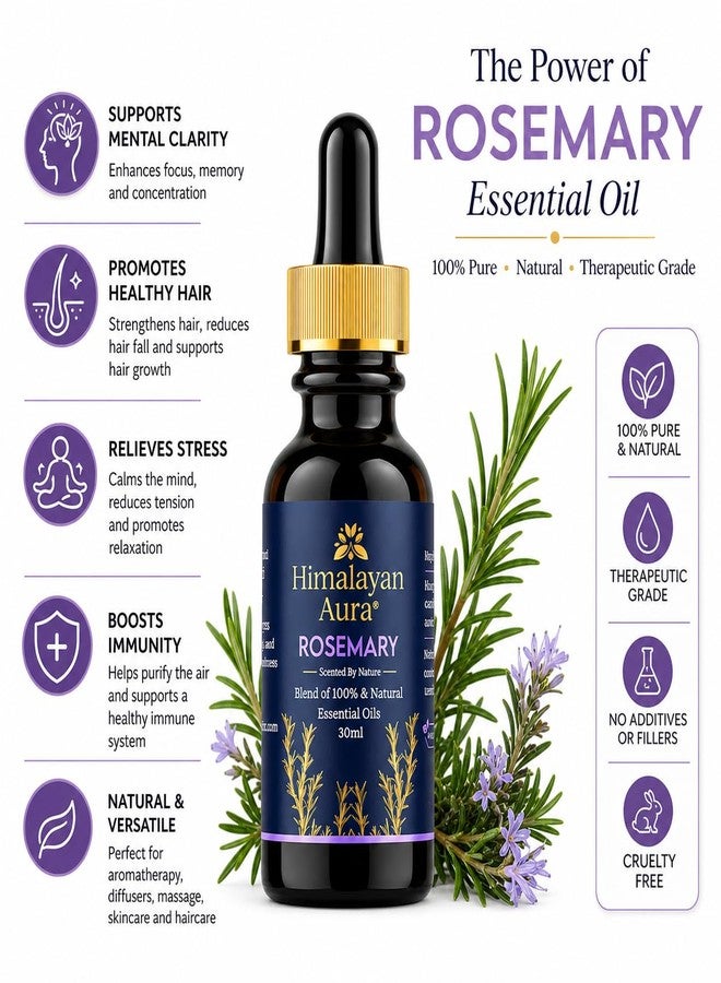 Himalayan Aura Rosemary Essential Oil for Hair Growth & Scalp Care - 30ml | Pure & Natural Therapeutic Grade Oil for Anti-Dandruff, Hair Thickening, Skin Care & Aromatherapy Diffuser - Image 2