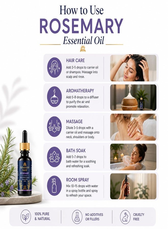 Himalayan Aura Rosemary Essential Oil for Hair Growth & Scalp Care - 30ml | Pure & Natural Therapeutic Grade Oil for Anti-Dandruff, Hair Thickening, Skin Care & Aromatherapy Diffuser - Image 4