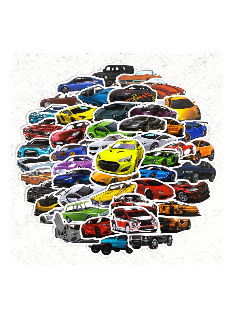 Zikra 50Pcs Race Car Stickers for Kids Boys, Racing Sport Car Stickers Vinyl Waterproof for Water Bottles Laptop Guitar Skateboard Helmet Scrapbook, Cars Sticker Gifts for Kids Teens Adults - Image 1