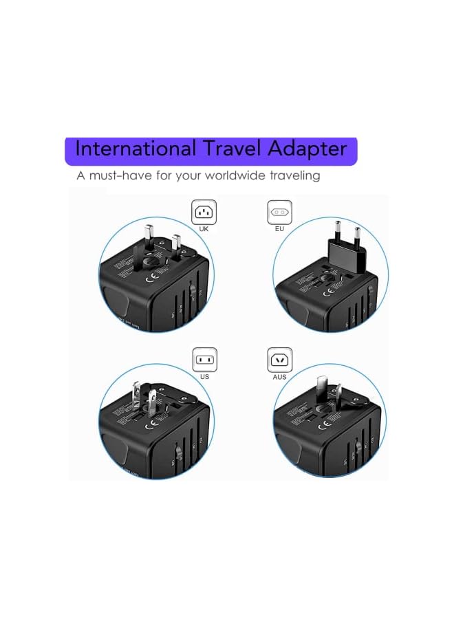 promass Travel Adapter, Universal Travel Adapter - 3 USB + 1 Type C in One Travel Charger with UK/US/AUS/EU Plugs and Socket, International Power Adapter Wall Charger (Type-c Black) - Image 3