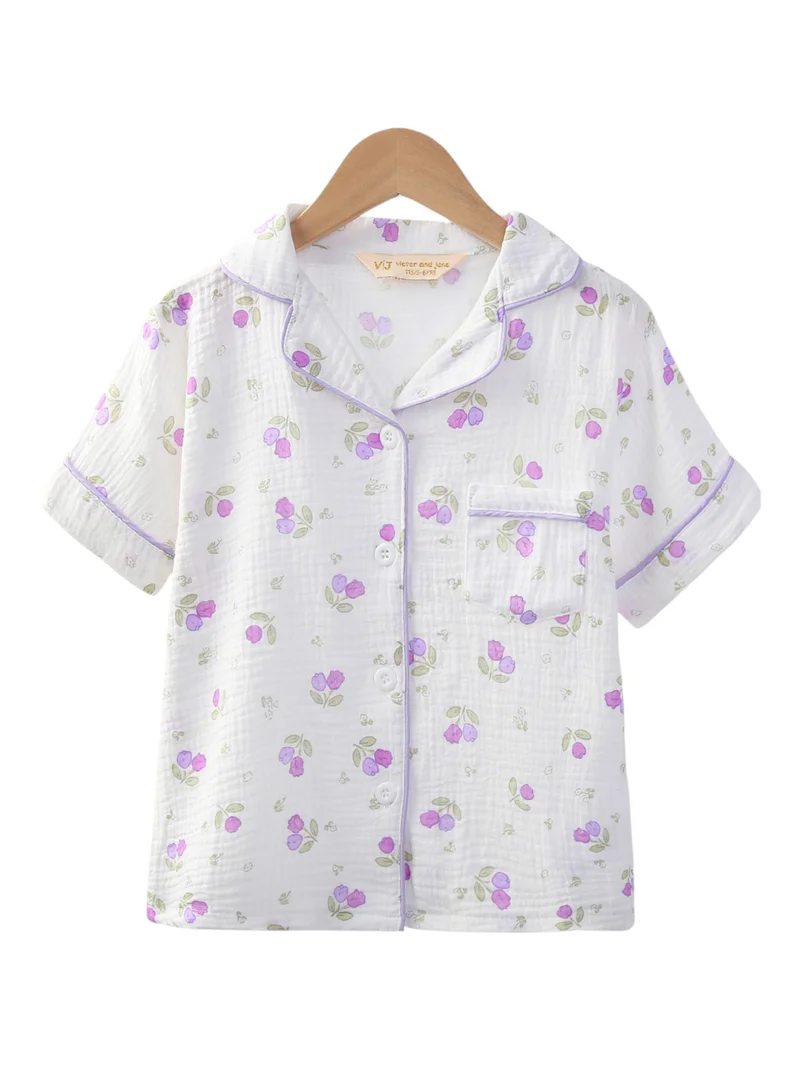 Victor And Jane  Girls Floral Printed Muslin Cotton Pyjama Set for Women | Best Price UAE