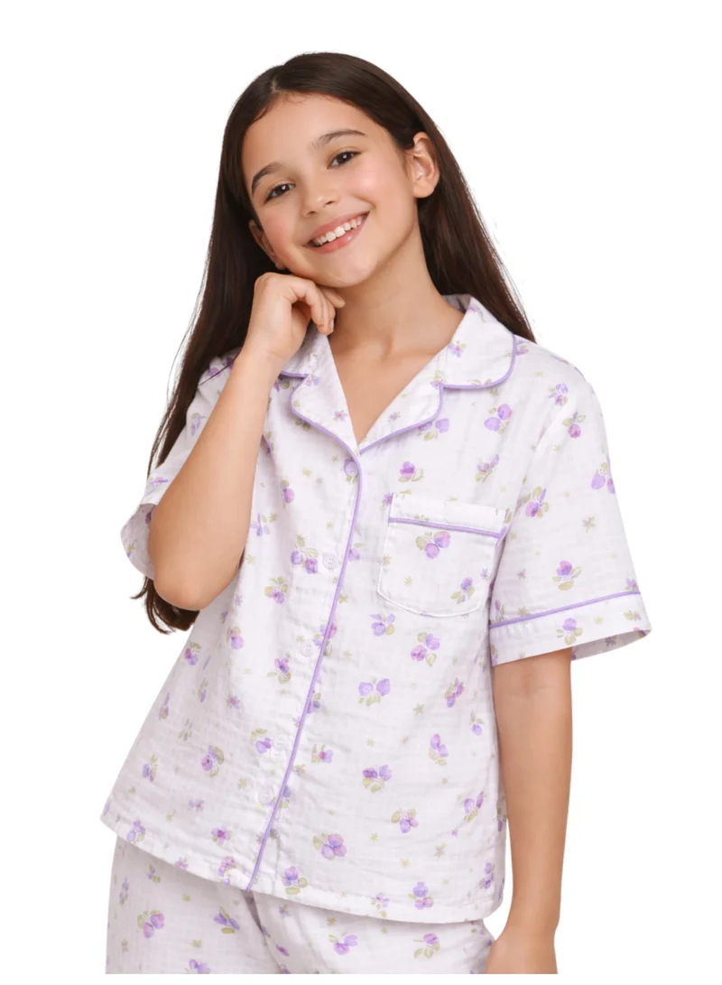 Victor And Jane  Girls Floral Printed Muslin Cotton Pyjama Set for Women | Best Price UAE