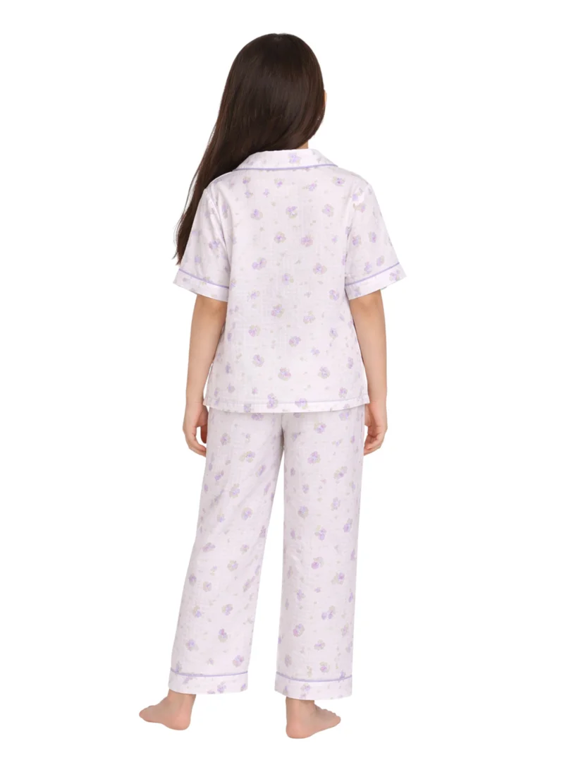 victor and jane Girls Floral Printed Muslin Cotton Pyjama Set