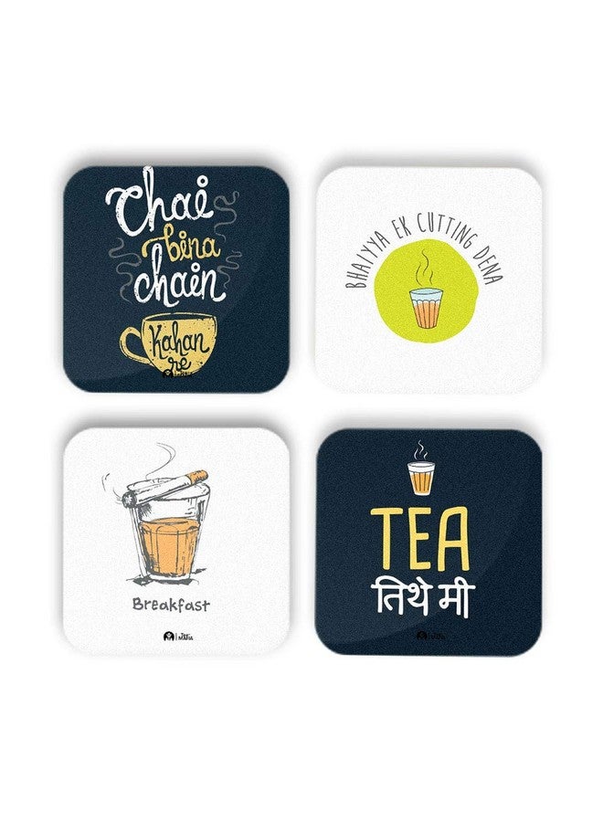 Tee Mafia Tee Mafia Printed Chai Quote MDF Wood Tea Coasters for Office Table (Multicolour) - Set of 4 - Image 1