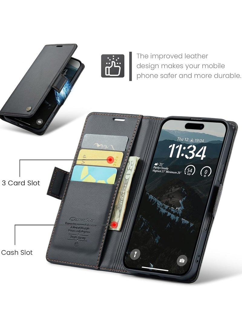 Multifunctional iPhone 17 Pro Wallet Case with Card Holder, RFID Blocking, Waterproof PU Leather Flip Cover – Black - Image 5