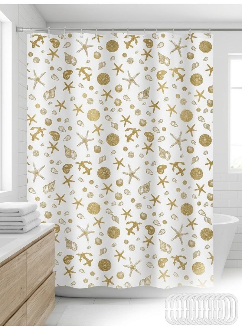 AL ARQAM Metallic PEVA Shower Curtain for Bathroom, 178 x 183 cm (70 x 72 Inches), Waterproof & Odor Free, Includes 12 Plastic Hooks - Image 2