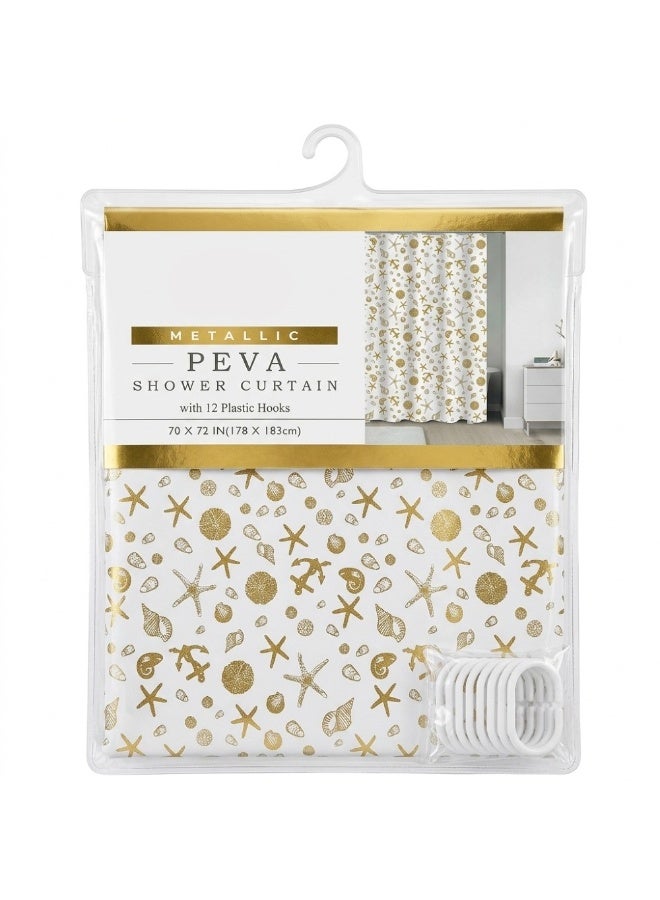AL ARQAM Metallic PEVA Shower Curtain for Bathroom, 178 x 183 cm (70 x 72 Inches), Waterproof & Odor Free, Includes 12 Plastic Hooks - Image 1