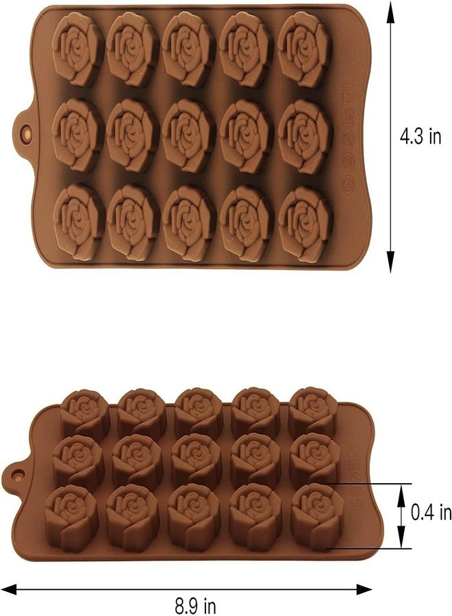 Bamutu Rose Flower Shaped Silicone Chocolate Molds 2PCS-15Cavity Flower Non-Stick Candy Silicone Mould Ice Cube Molds Tray Cake Decoration Party&Wedding Gift - Image 2