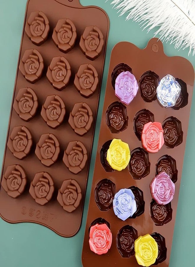 Bamutu Rose Flower Shaped Silicone Chocolate Molds 2PCS-15Cavity Flower Non-Stick Candy Silicone Mould Ice Cube Molds Tray Cake Decoration Party&Wedding Gift - Image 4