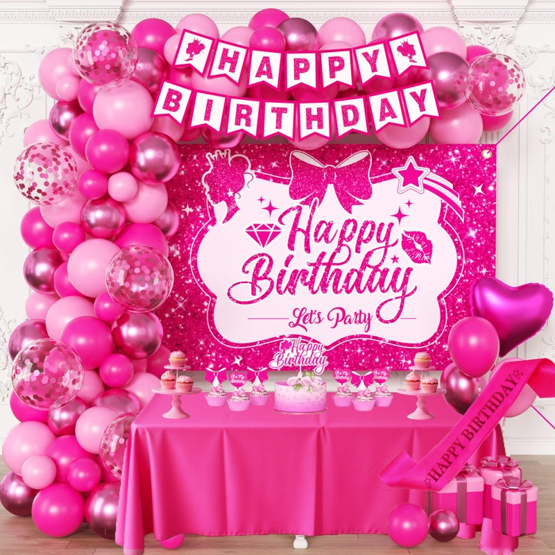 Pink Birthday Party Decorations for girlsBirthday BannerPink BackdropHot Pink Balloons Party Decorations