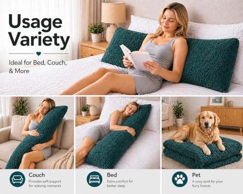 Reafort Sherpa Body Pillow Cover 21" x 54", Plush Fleece Long Body Pillowcase with Zipper Closure, Ultra Soft Fluffy Cozy Decorative Pillow Cover (Evergreen, 21"x54" Body Pillow Cover) - Image 5