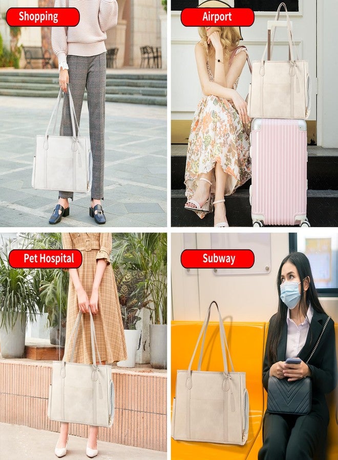 Monanller Stylish Dog Purse Carrier, Leather Pet Carrier Bag for Small Dogs Cats Puppy, Airline Approved Soft-Sided Carrier Beige - Image 5