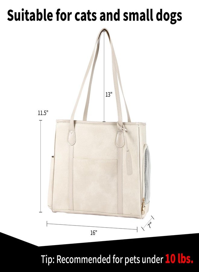Monanller Stylish Dog Purse Carrier, Leather Pet Carrier Bag for Small Dogs Cats Puppy, Airline Approved Soft-Sided Carrier Beige - Image 2