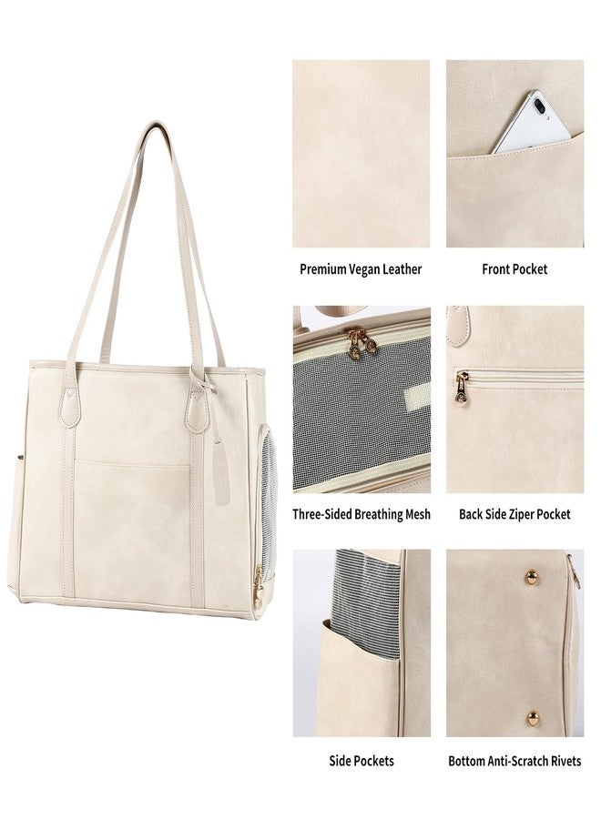 Monanller Stylish Dog Purse Carrier, Leather Pet Carrier Bag for Small Dogs Cats Puppy, Airline Approved Soft-Sided Carrier Beige - Image 4