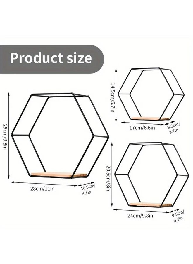 Set Of 3 Golden Hexagon Wall Shelves For Living Room Decoration - Image 4