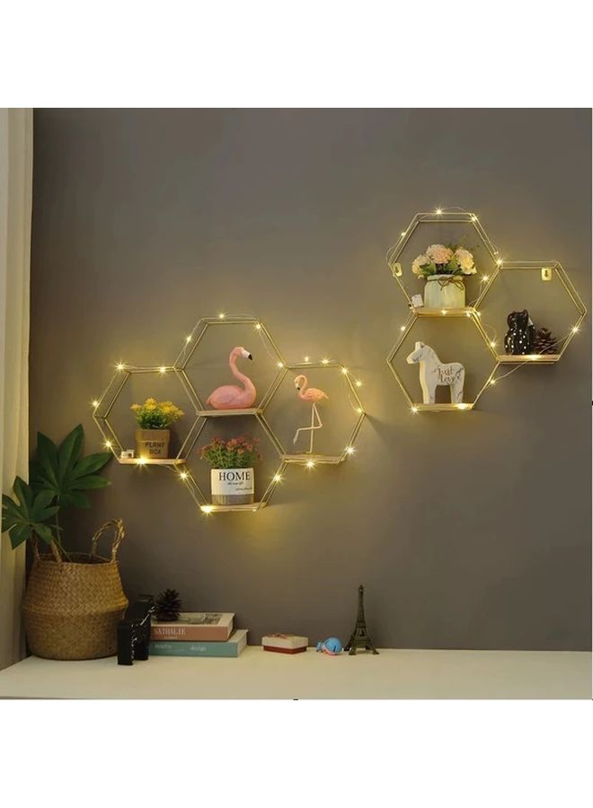 Set Of 3 Golden Hexagon Wall Shelves For Living Room Decoration - Image 3
