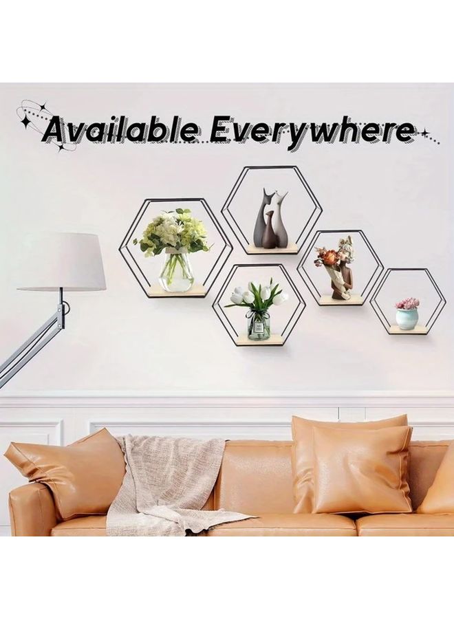 Set Of 3 Golden Hexagon Wall Shelves For Living Room Decoration - Image 5