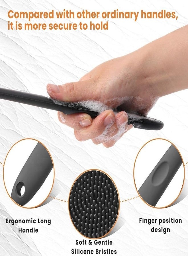 LACOLANE Soft Silicone Back Scrubber with Long Handle for Shower & Bath | Flexible Exfoliating Brush with Gentle Bristles for Smooth Skin | Body Scrubber for Men, Women & Boys | Ideal for Body Wash & Bathing (Black) - Image 3