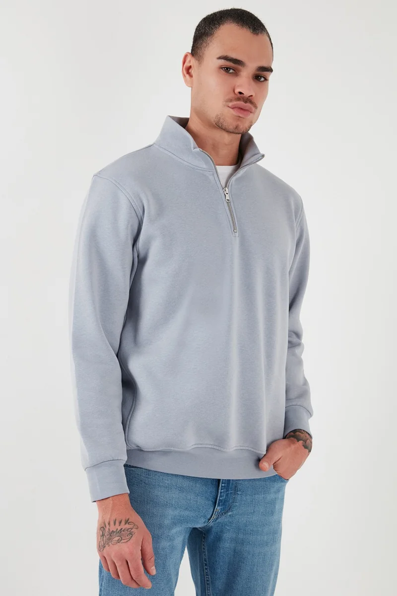 Buratti Cotton Regular Fit Half Zipper Stand Collar Sweat Men's Sweat 59052592