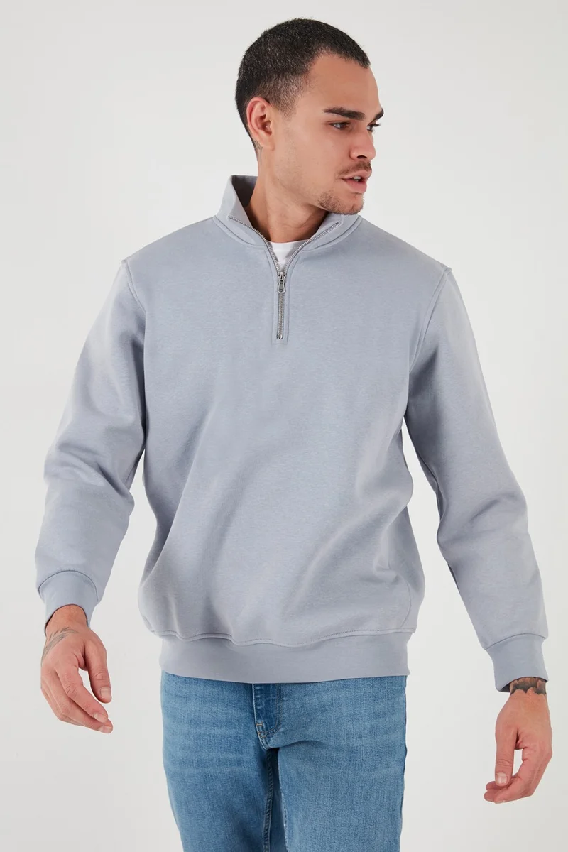 Buratti Cotton Regular Fit Half Zipper Stand Collar Sweat Men's Sweat 59052592