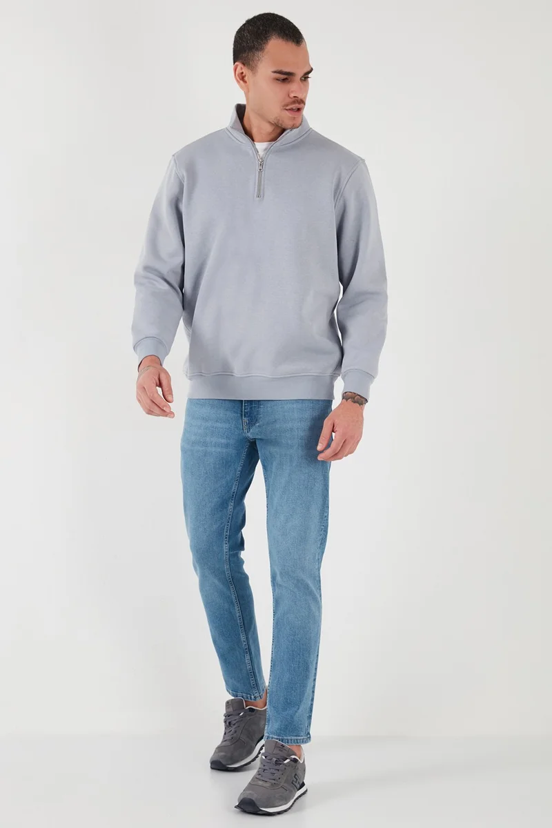 Buratti Cotton Regular Fit Half Zipper Stand Collar Sweat Men's Sweat 59052592