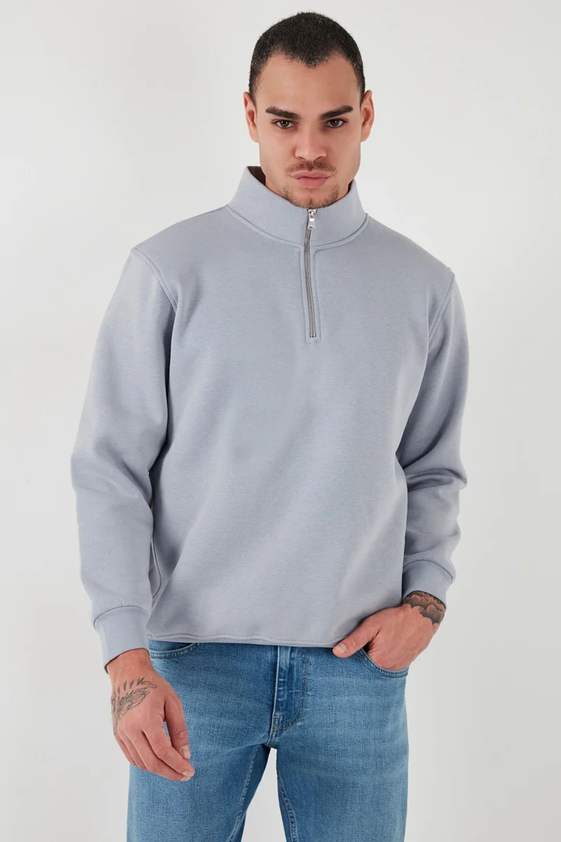 Buratti Cotton Regular Fit Half Zipper Stand Collar Sweat Men's Sweat 59052592