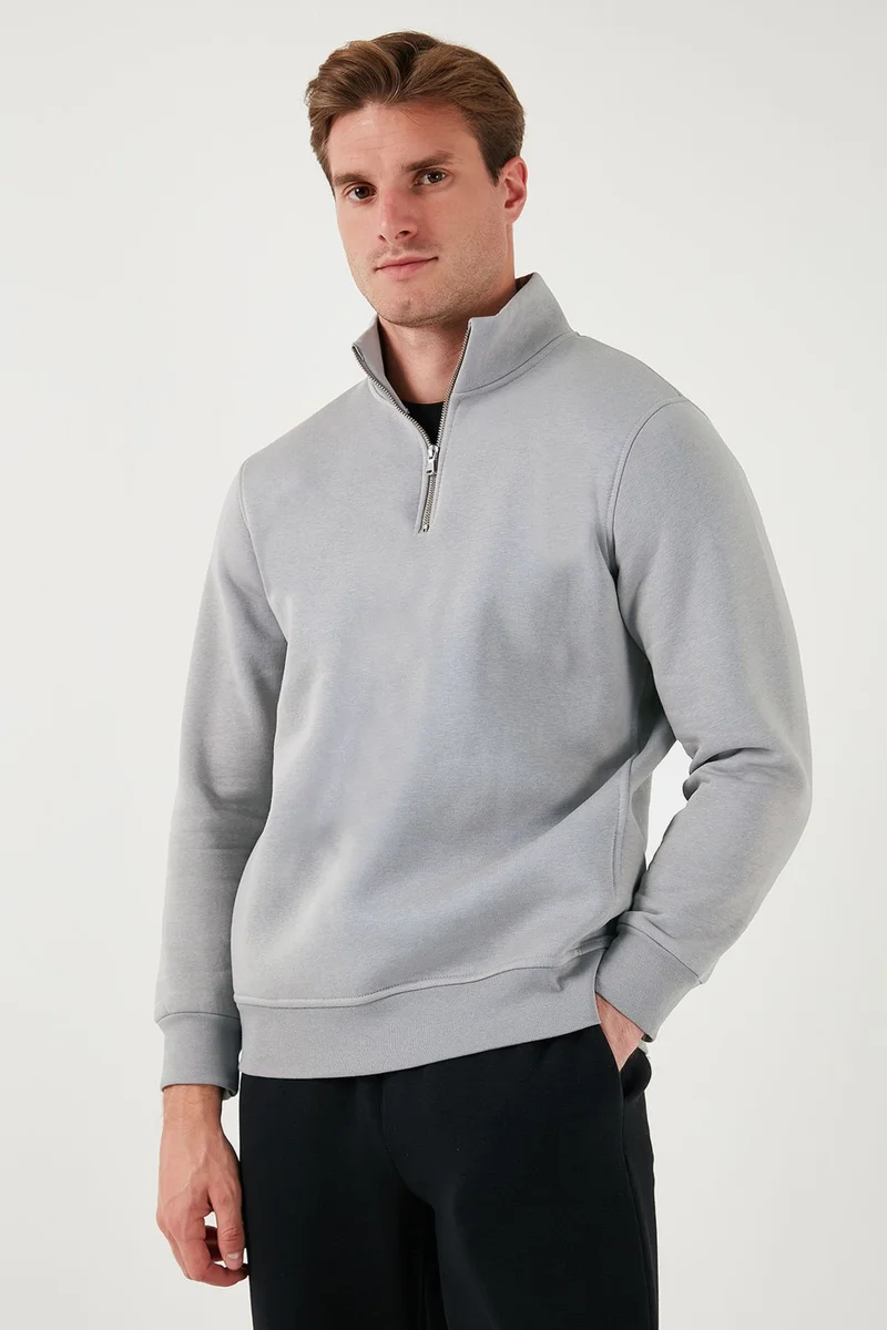 Buratti Cotton Regular Fit Half Zipper Stand Collar Sweat Men's Sweat 59052592