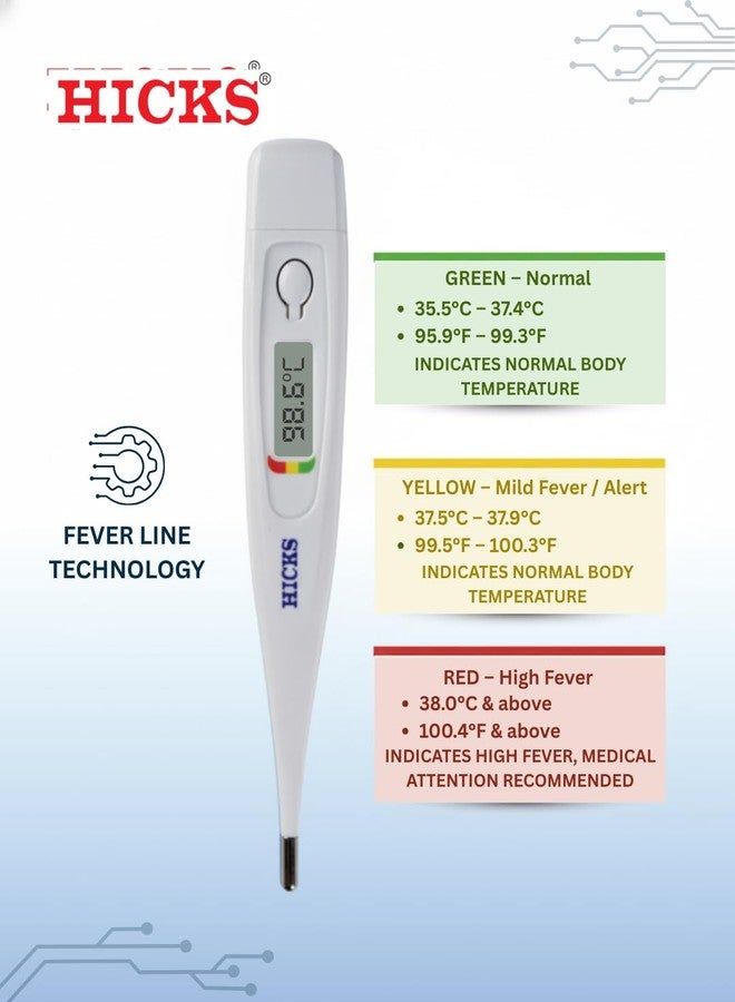 Hicks DMT-401 FastRead Digital Thermometer for Fever | 10s Accurate Reading with Fever Line Technology | Digital Medical Thermometer for Adults & Kids - Image 3