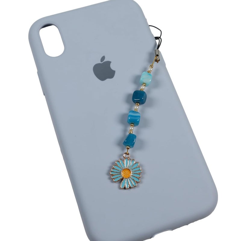 Threads & Beads Phone charm, Hand Made with Beads and Colorfull Daisy Charm - Image 1