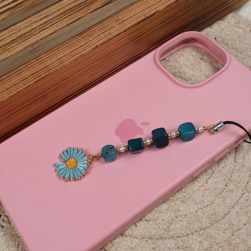 Threads & Beads Phone charm, Hand Made with Beads and Colorfull Daisy Charm - Image 4