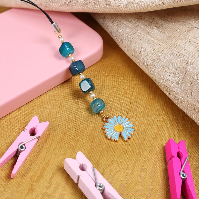 Threads & Beads Phone charm, Hand Made with Beads and Colorfull Daisy Charm - Image 2