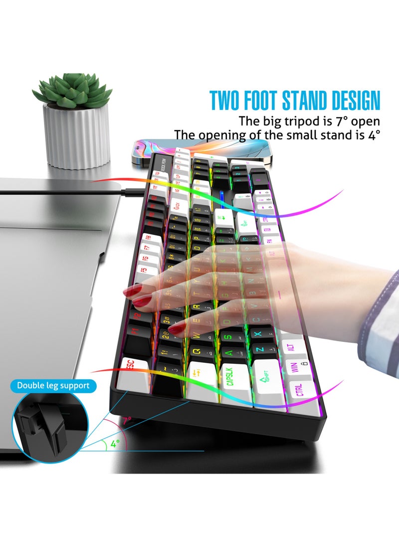 Rock Pow - Arabic English Gaming Keyboard 104 Keys Mechanical Keyboard with RGB Backlight 19 Modes Wired Keyboard PBT Keycaps for Gaming PC (Red Switch) - Image 1