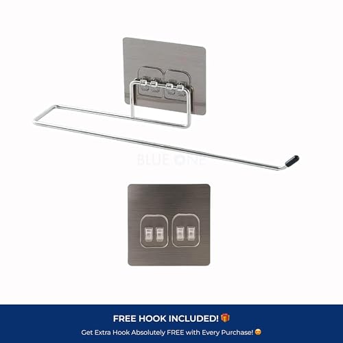 BLUEONE Stainless Steel Self Adhesive Napkin Ring Wall Mount Towel Hanging Holder with Magic Adhesive Pad Kitchen Paper Roll Holder Tissue Paper Stand Towel Bar Hanger Kitchen and Washbasin use - Image 2