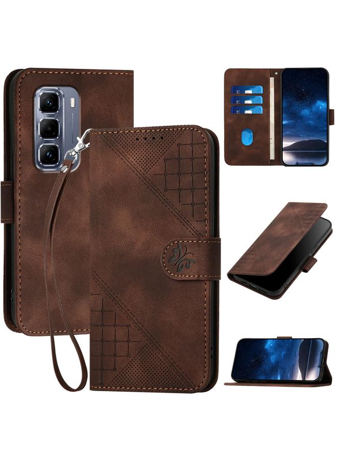 Zaboon Case For Infinix Hot 50 Pro+ 4G Grid Butterfly Embossed Pattern Leather Phone Case with Lanyard - Image 1