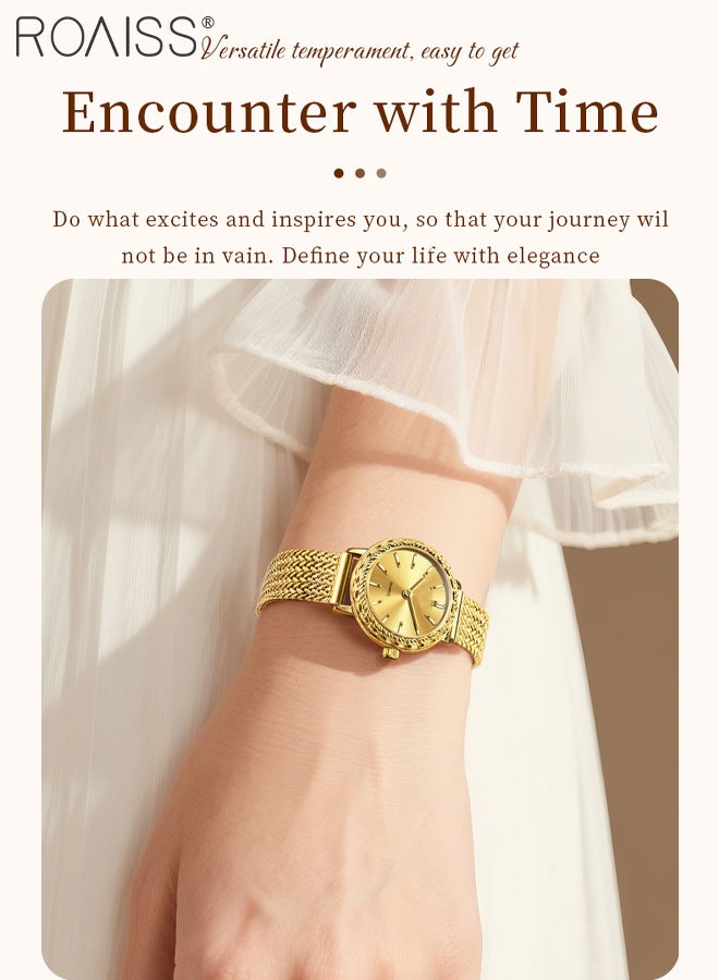 رويس ساعة كوارتز فاخرة للنساء بسوار من الفولاذ، شاشة تناظرية، قرص دائري ذهبي مزخرف بنقشة الشمس، ساعة يد أنيقة مقاومة للماء للأعمال، هدية للسيدات - Image 3