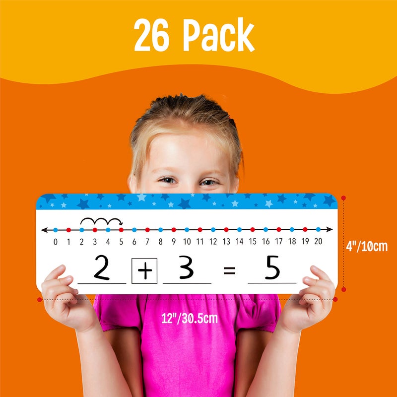 SpriteGru 26 Packs Number Line Dry Erase Boards Cards, Double Sided Writable and Erasable Board-0-10 on One Side & 0-20 on Other Side Math White Board for Kids, Students, Classroom and Home (12â€ x 4â€) - Image 2