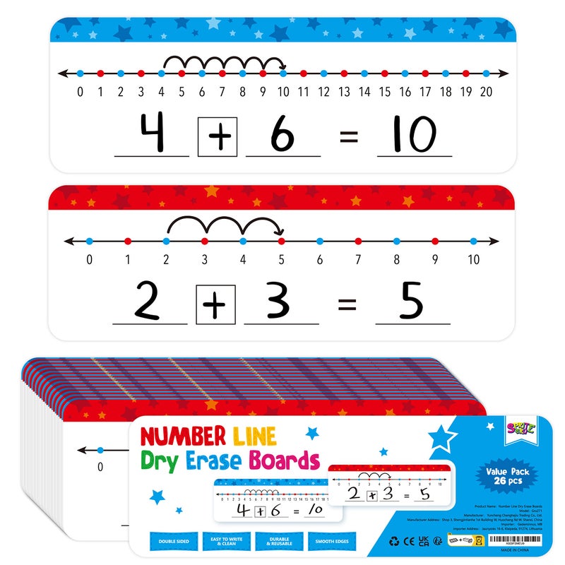 SpriteGru 26 Packs Number Line Dry Erase Boards Cards, Double Sided Writable and Erasable Board-0-10 on One Side & 0-20 on Other Side Math White Board for Kids, Students, Classroom and Home (12â€ x 4â€) - Image 1