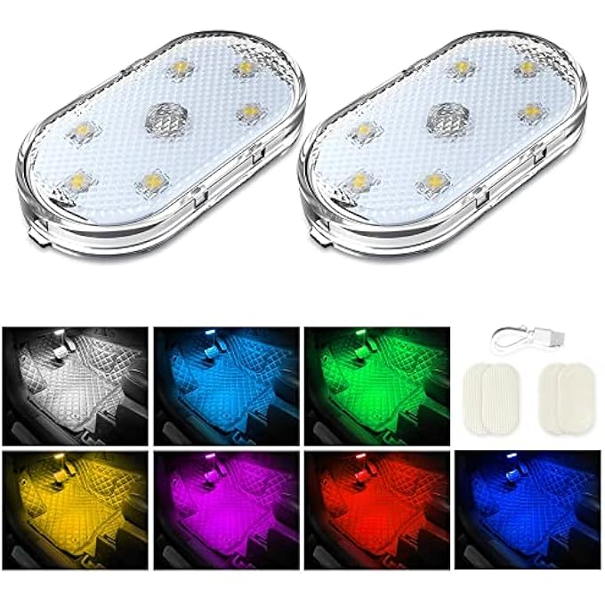 neotimely Wireless Led Lights For Car Interior  7 Colors 6 Bright Led Lamp Beads Portable Usb Rechargeable Night Light For Car Decor 2 Pcs - Image 2