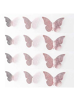 XTORE Xtore ® Congealed Paper Metallic Finish Home Decor 3D Butterfly with Sticking Pads (Rose Gold) -Set of 12 Pcs  - Image 1