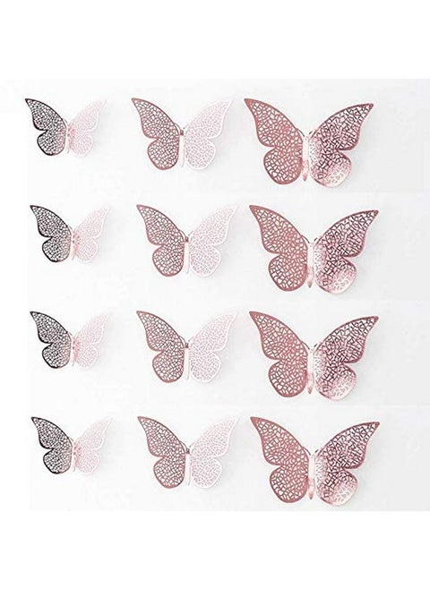 Xtore ® Congealed Paper Metallic Finish Home Decor 3D Butterfly with Sticking Pads (Rose Gold) -Set of 12 Pcs