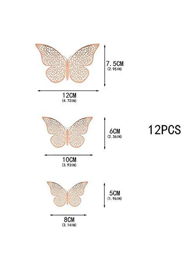XTORE - Xtore ® Congealed Paper Metallic Finish Home Decor 3D Butterfly with Sticking Pads (Rose Gold) -Set of 12 Pcs - Image 1