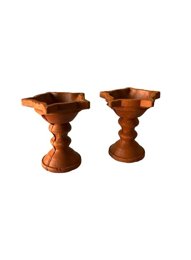 Koothanan Enterprises Star kuthu Vilakku with Stand – Pack of 2 (7 cm, Brown) | Clay & Terracotta Diya for Diwali Festival of Lights | Eco-Friendly Traditional Lamps for Pooja Room | - Image 1