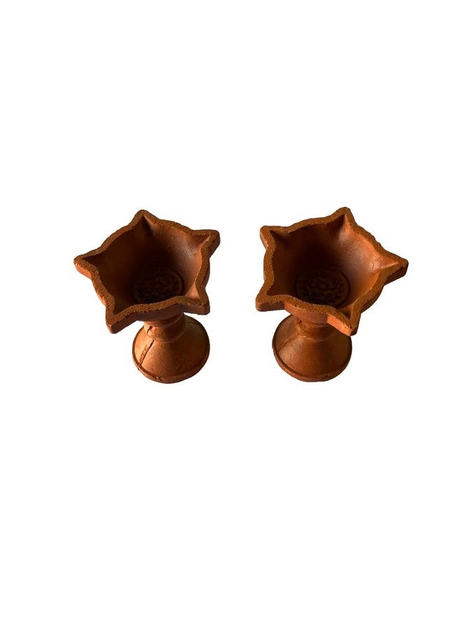 Koothanan Enterprises Star kuthu Vilakku with Stand – Pack of 2 (7 cm, Brown) | Clay & Terracotta Diya for Diwali Festival of Lights | Eco-Friendly Traditional Lamps for Pooja Room | - Image 2