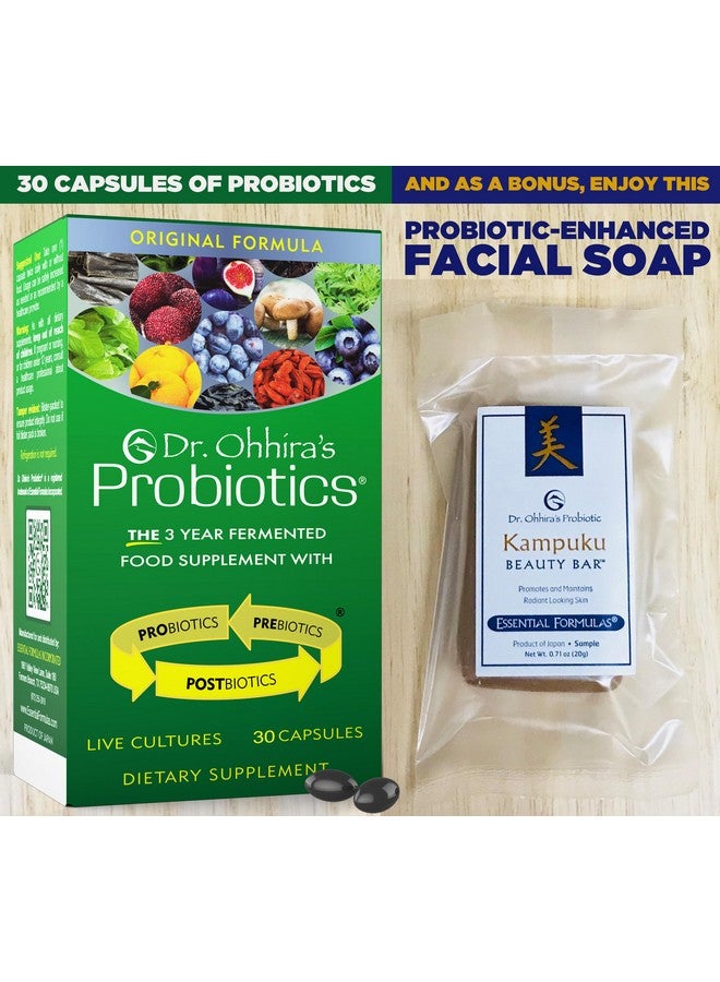 essential formulas Dr. Ohhira's Probiotics Original Formula 30 Capsules with Bonus Probiotic-Enhanced Beauty Bar Soap Travel Size 20g - No Refrigeration Supplement for Women and Men, 13 Probiotic Strains - Image 2