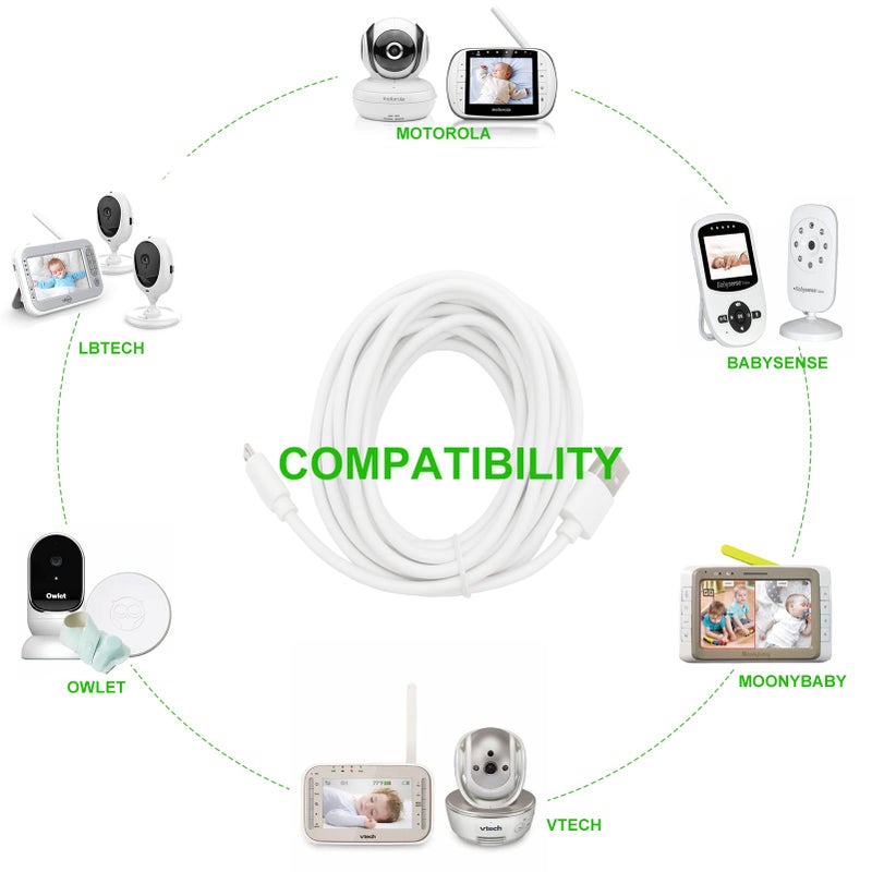 PDEEY Baby Monitor Cord, Replacement for LBTech, Owlet, Infant Optics, eufy, Moonybaby, VAVA - Micro USB Charger Cable 13 ft - Image 3