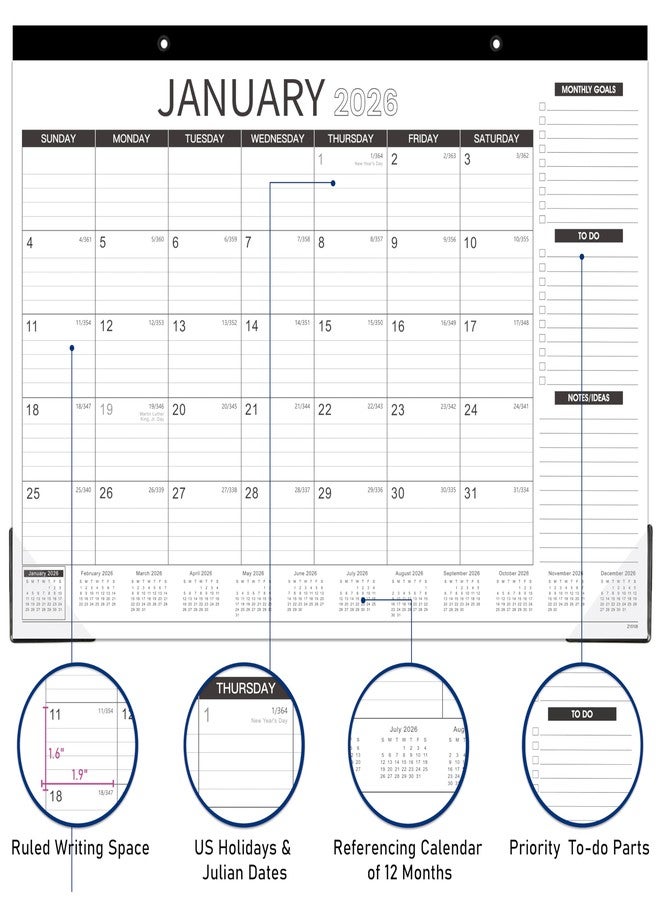Libroter Desk Calendar 2024 - January 2024 - December 2024, 12 Monthly Desk Pad/Wall Calendar 2024, 2-in-1 Desktop Calendar, 16.8" x 12", Thick Paper, PP Cover, Corner Protectors - Image 3